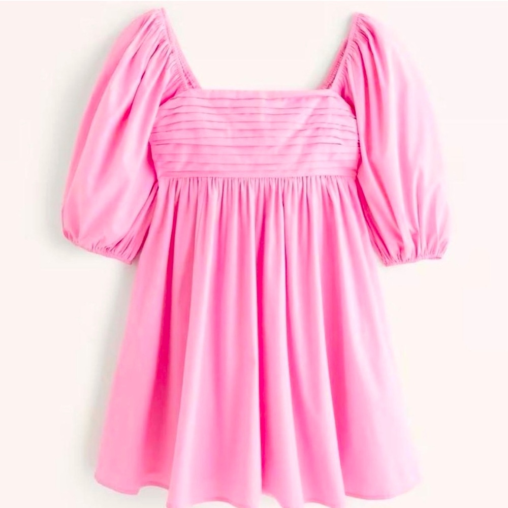 Abercrombie Emerson Ruched Puff Sleeve Mini Dress in Pink XL